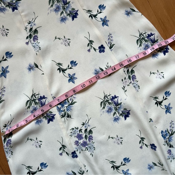 Vintage 90s ivory maxi dress blue floral S - Picture 5 of 7